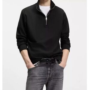 BOSS Men's Quarter Zip-Up Black Sweater